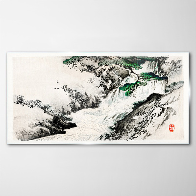 Schilderij op glas Waterval in een berglandschap