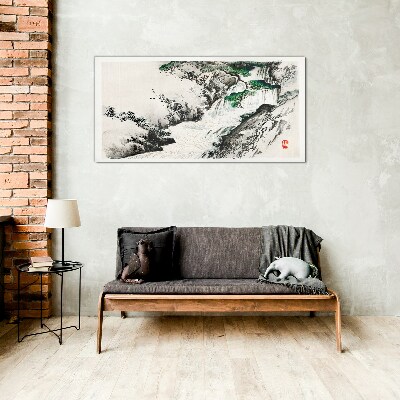 Schilderij op glas Waterval in een berglandschap