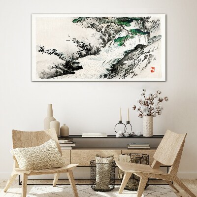 Schilderij op glas Waterval in een berglandschap