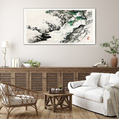 Schilderij op glas Waterval in een berglandschap