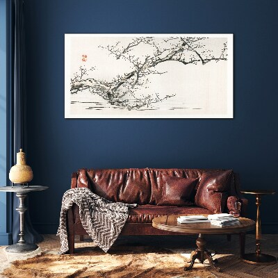 Foto op glas Japanse bloeiende tak