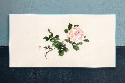 Foto op glas Pioenroos op een lichte achtergrond