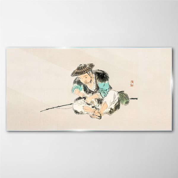 Foto op glas Jeugd met een kat