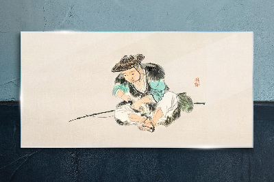 Foto op glas Jeugd met een kat