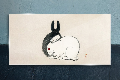 Foto op glas Zwart-wit konijn in harmonie