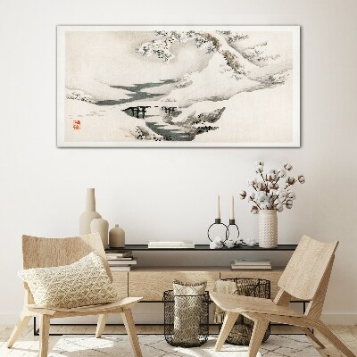 Glas foto Winterlandschap met een brug