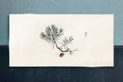 Foto op glas Pijnboom op een witte achtergrond