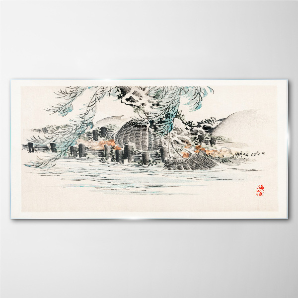 Schilderij op glas Een vredig landschap met een bergmeer