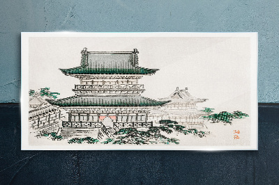 Glas foto Traditioneel landschap met een pagode