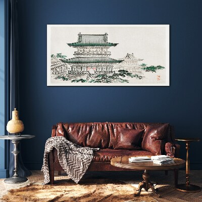 Glas foto Traditioneel landschap met een pagode