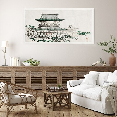 Glas foto Traditioneel landschap met een pagode