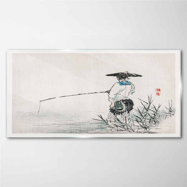 Glas foto Visser in een rustige omgeving