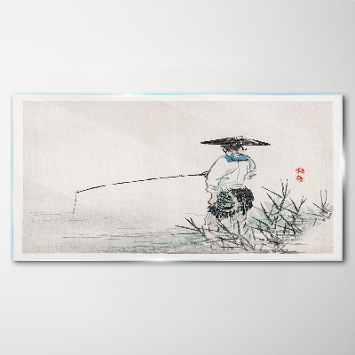 Glas foto Visser in een rustige omgeving