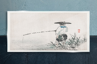 Glas foto Visser in een rustige omgeving