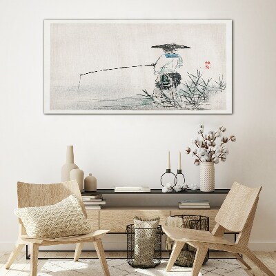 Glas foto Visser in een rustige omgeving