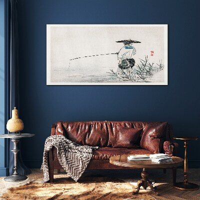 Glas foto Visser in een rustige omgeving