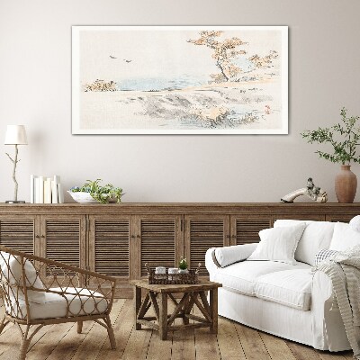 Schilderij op glas Een vredig landschap aan het water