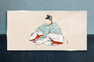 Glas foto Japanse kunstenaar in traditioneel kostuum