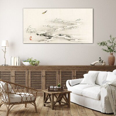 Foto op glas Een vredig landschap met een vogel