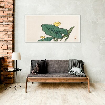 Glas foto Bloemen tegen de achtergrond van bladeren