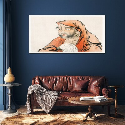 Schilderij op glas Portret van een vrouw in traditionele klederdracht