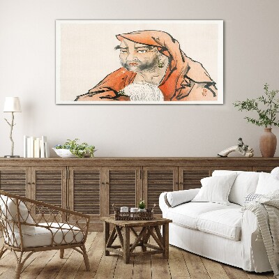 Schilderij op glas Portret van een vrouw in traditionele klederdracht