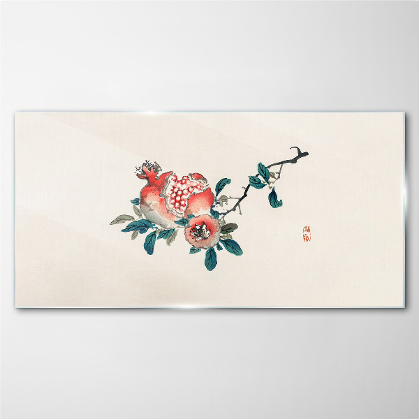 Foto op glas Bloemencompositie met granaatappel