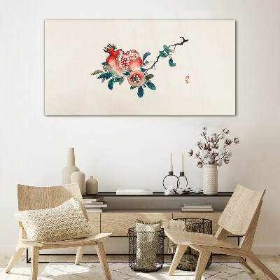 Foto op glas Bloemencompositie met granaatappel