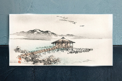 Schilderij op glas Een vredig landschap aan het water