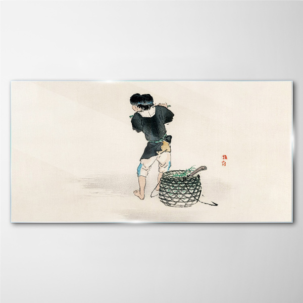 Glas foto Jongen met een mand