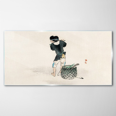 Glas foto Jongen met een mand