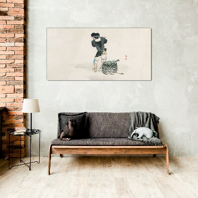 Glas foto Jongen met een mand