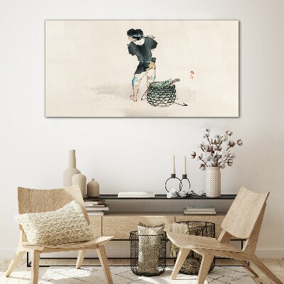 Glas foto Jongen met een mand