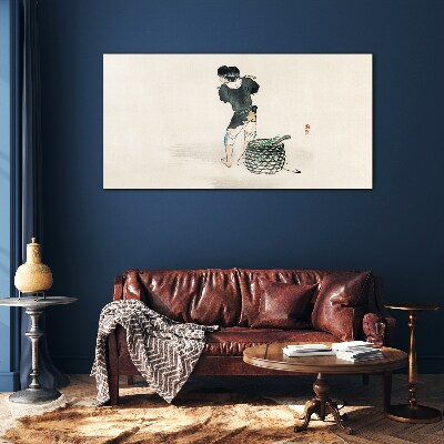 Glas foto Jongen met een mand