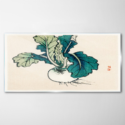 Foto op glas Groene radijs op een lichte achtergrond