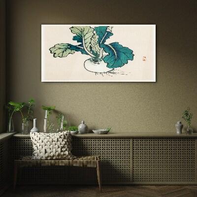 Foto op glas Groene radijs op een lichte achtergrond