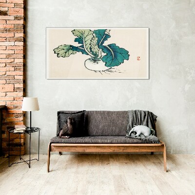 Foto op glas Groene radijs op een lichte achtergrond