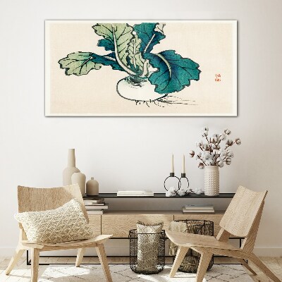 Foto op glas Groene radijs op een lichte achtergrond