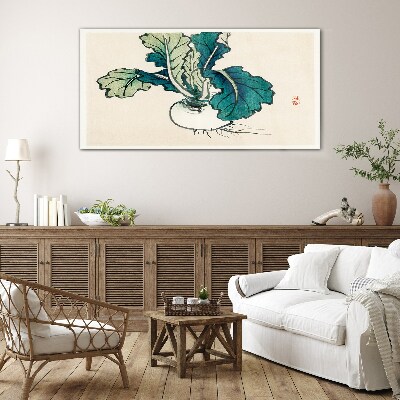 Foto op glas Groene radijs op een lichte achtergrond