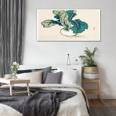 Foto op glas Groene radijs op een lichte achtergrond