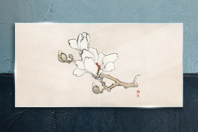 Foto op glas Magnoliabloemen op een lichte achtergrond