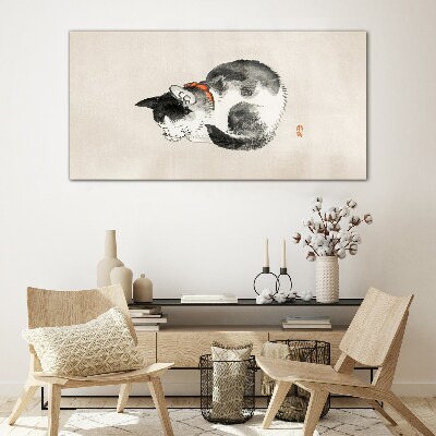 Foto op glas Slapende kat