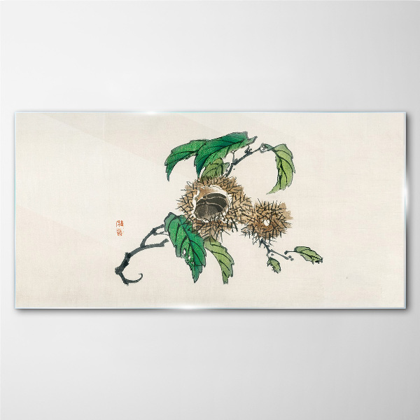 Foto op glas Kastanjetak met bladeren