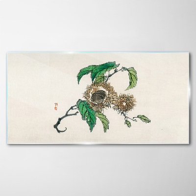 Foto op glas Kastanjetak met bladeren