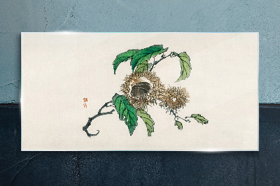 Foto op glas Kastanjetak met bladeren