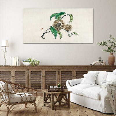 Foto op glas Kastanjetak met bladeren