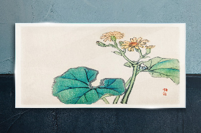 Foto op glas Lotusbloemen en bladeren