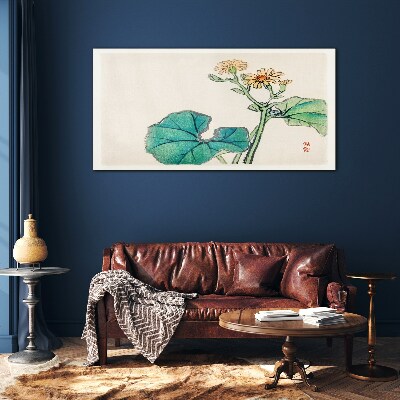 Foto op glas Lotusbloemen en bladeren