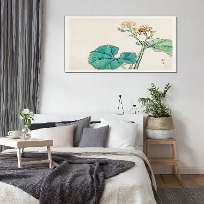 Foto op glas Lotusbloemen en bladeren