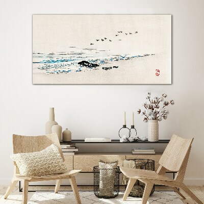 Glas foto Een rustige kust met vogels